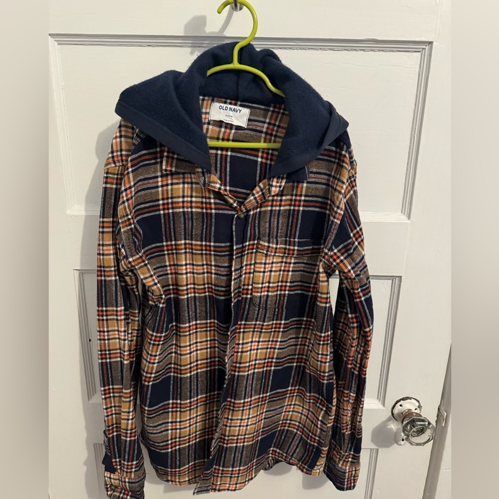 Cool youth checked flannel shirt with sweatshirt hood!